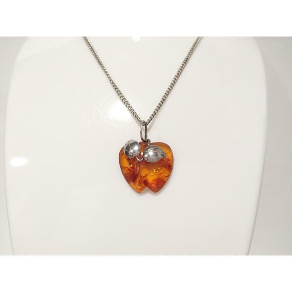NATURAL BALTIC AMBER STERLING SILVER 950 Apple PENDANT CHAIN NECKLACE VINTAGE - Picture 4 of 15